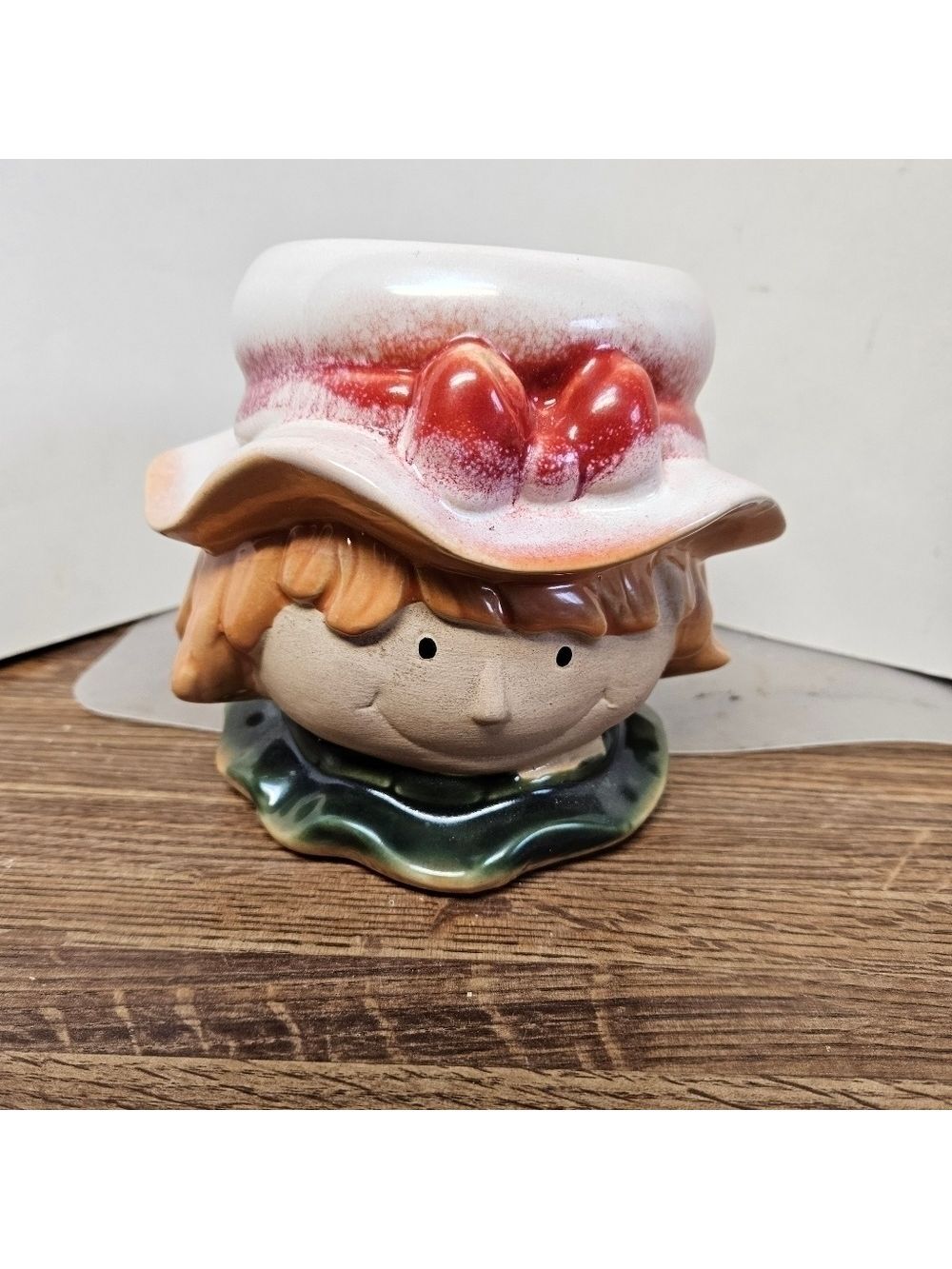 Vintage Pottery Smiling Boy Head Candleholder